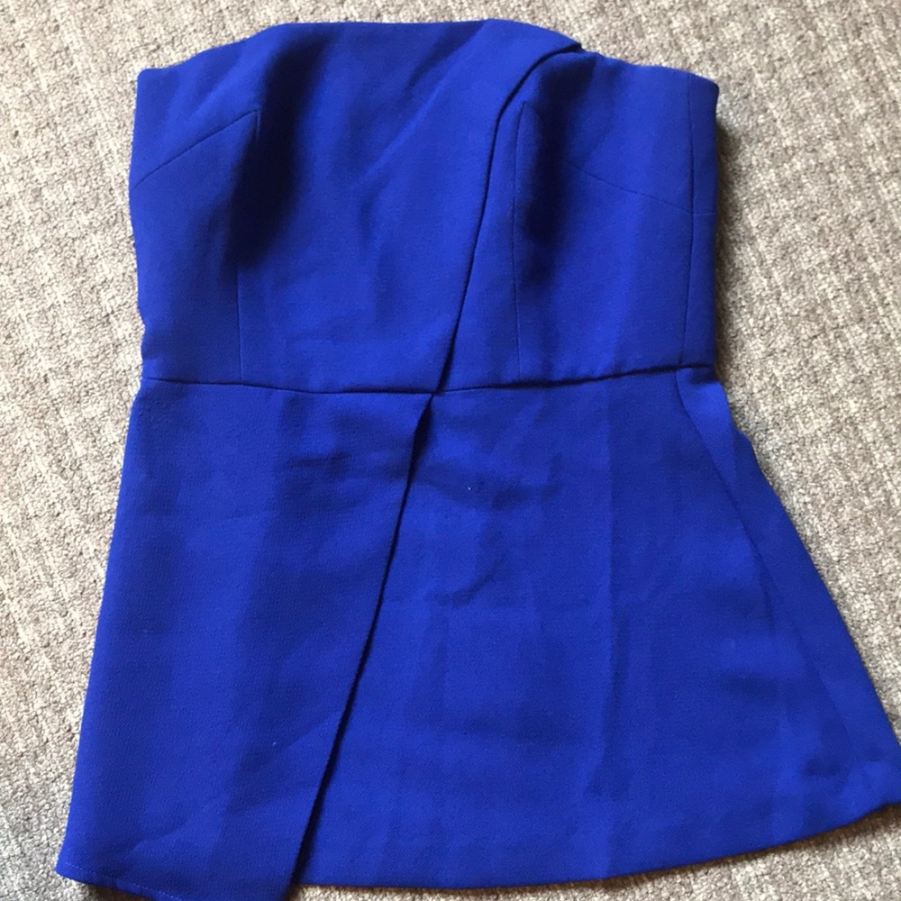 Strapless royal blue top, business casual